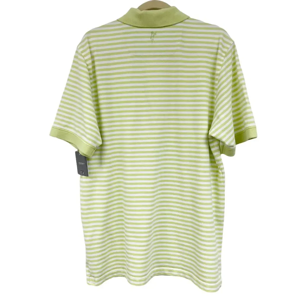 Ashworth Polo Shirt Men's Large Green Activewear Golf EZ Tech Striped NWT